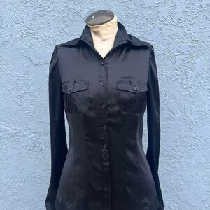 Black Satin Blouse Silk Bebe Size Small